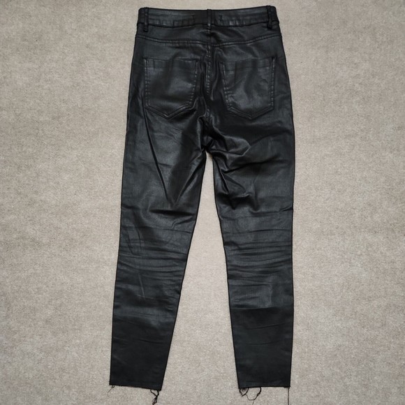 Zara Woman Slim Fit Coated Cropped Pants Size 6 Black Skinny Raw Hem High Rise - Picture 6 of 7
